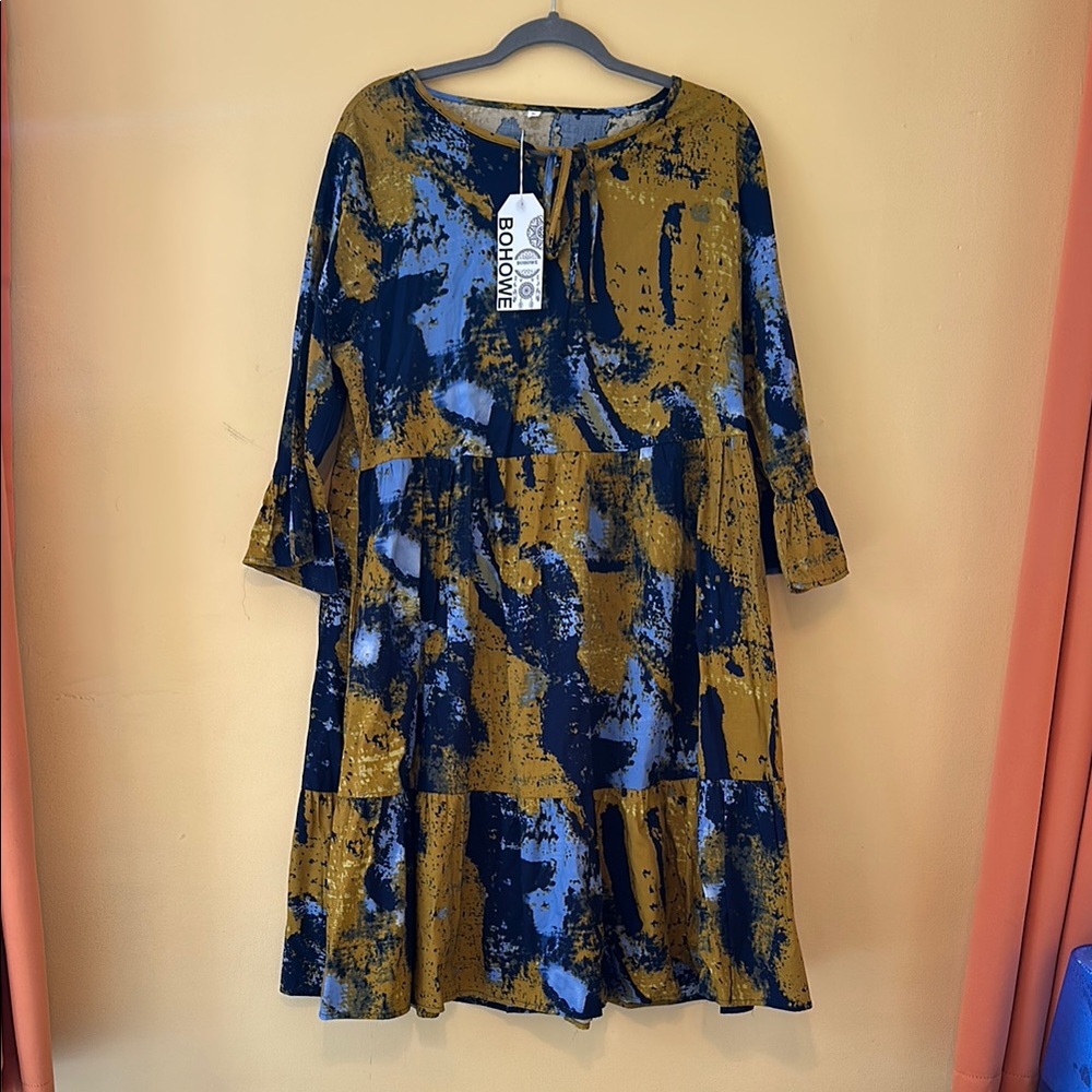 bohme Blue and Brown Abstract Dress